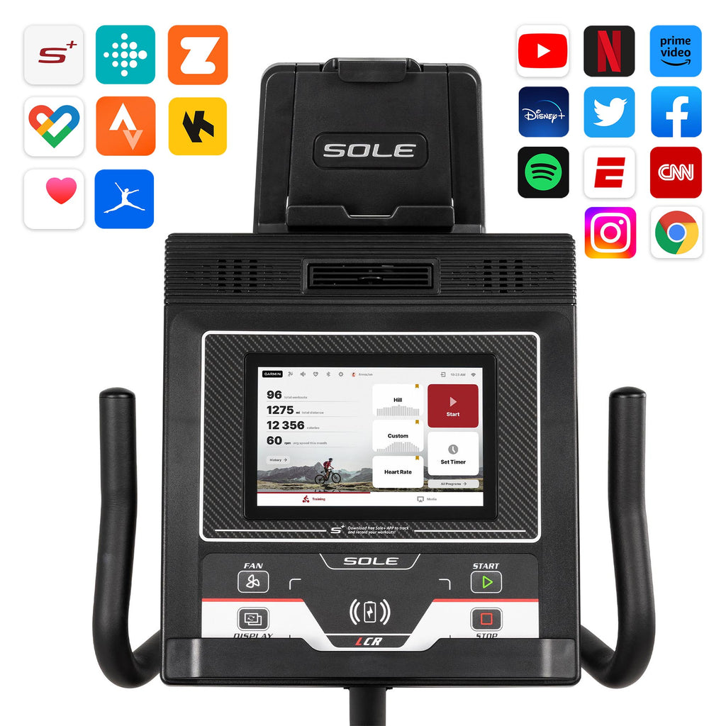 Recumbent bike with clearance video screen
